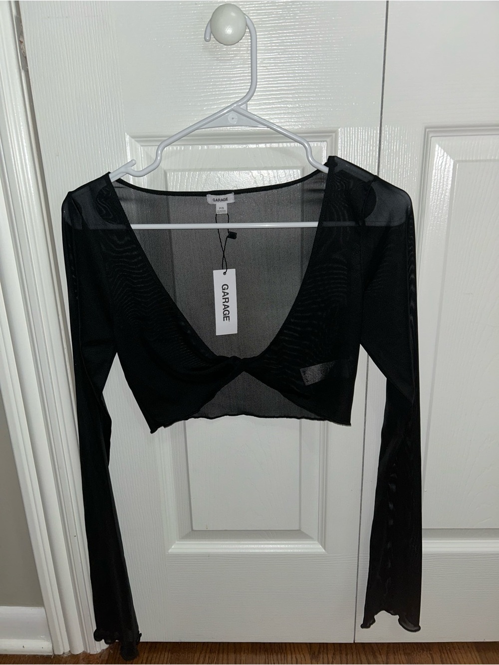 Garage Black Sheer Twist-Front Crop Top